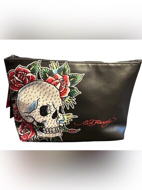 NWT•Ed Hardy Black Skull & Rose Zip Cosmetic Bag